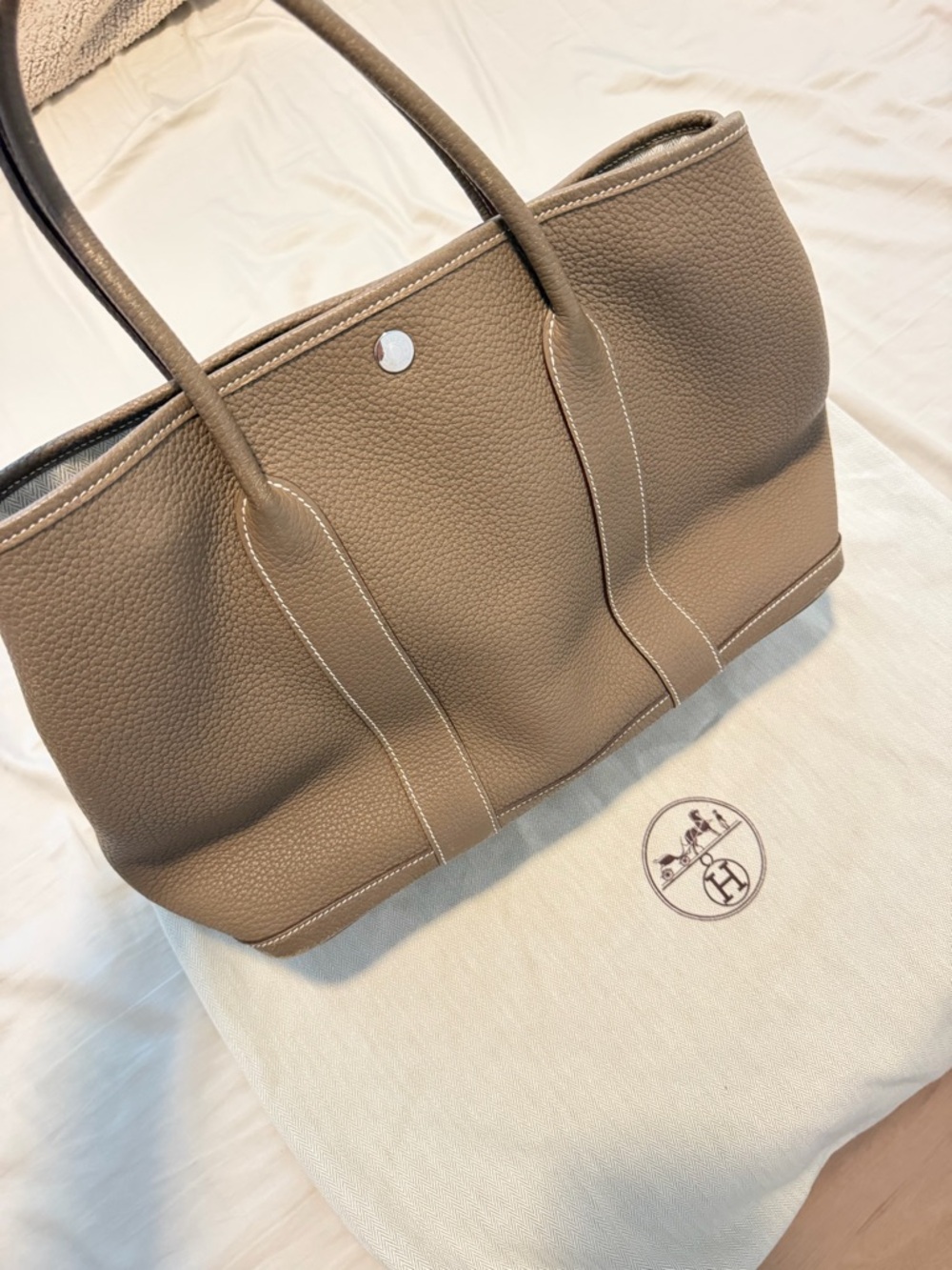 Garden Party Taupe Leather Tote